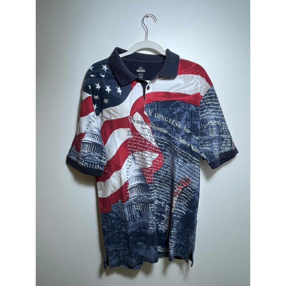 RedHead Mens Patriotic American Flag Declaration of Independence‎ Polo Shirt